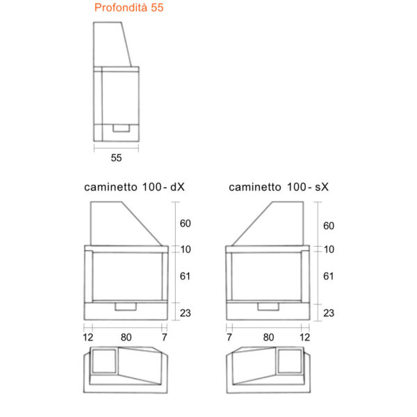 CAMINETTO ANGOLARE GHISA  Prof. 55 Larg. 100 DX - immagine 2