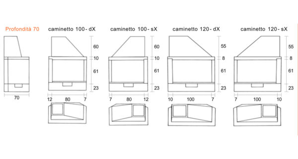 CAMINETTO ANGOLARE GHISA  Prof. 70 Larg. 100 SX - immagine 2