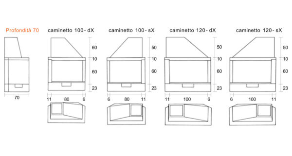 CAMINETTO ANGOLARE REFRATTARIO FRONTE GHISA  Prof. 70 Larg. 100 DX - immagine 2