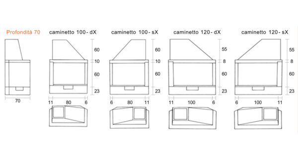 CAMINETTO ANGOLARE REFRATTARIO - Prof. 70 Larg. 100 SX - immagine 2