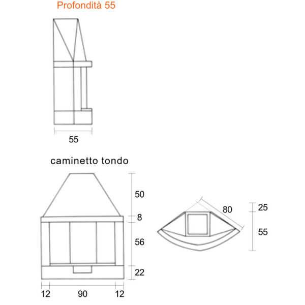 CAMINETTO ANGOLARE TONDO GREZZO Prof. 55 - immagine 2