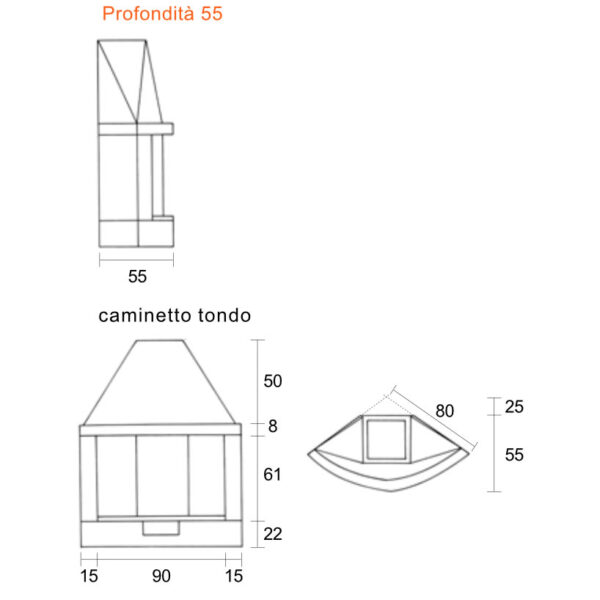 CAMINETTO ANGOLARE TONDO REFRATTARIO FRONTE GHISA  Prof. 55 - immagine 2