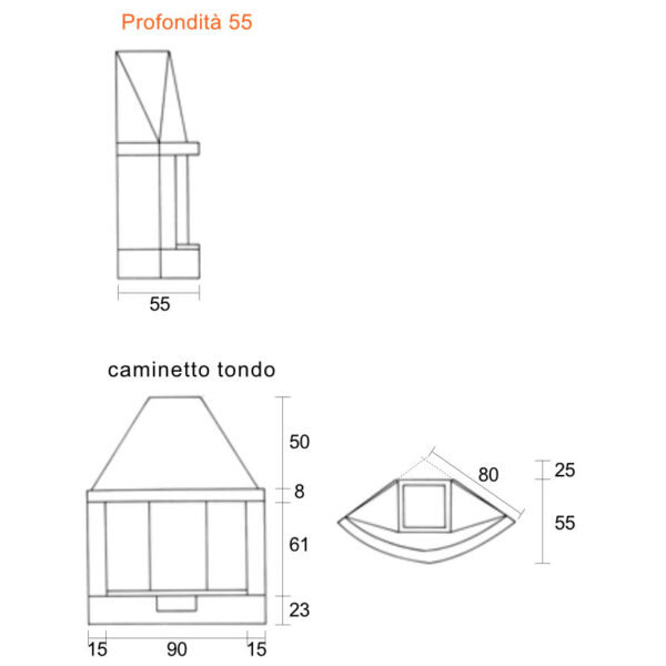 CAMINETTO ANGOLARE TONDO REFRATTARIO  Prof. 55 - immagine 2