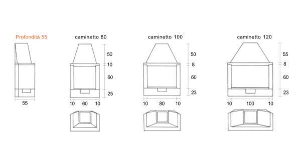 CAMINETTO FRONTALE GHISA  Prof. 55 Larg. 80 - immagine 2