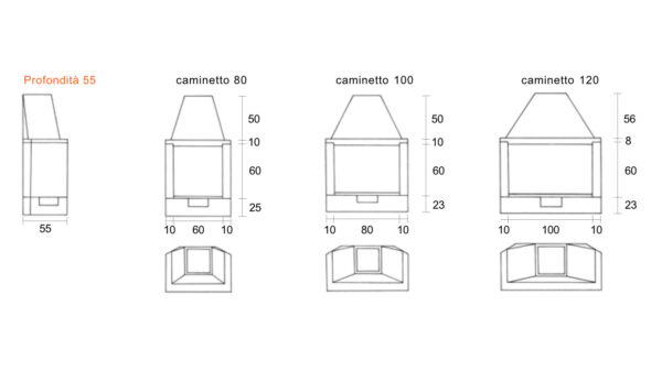 CAMINETTO FRONTALE REFRATTARIO FRONTE GHISA  Prof. 55 Larg. 80 - immagine 2