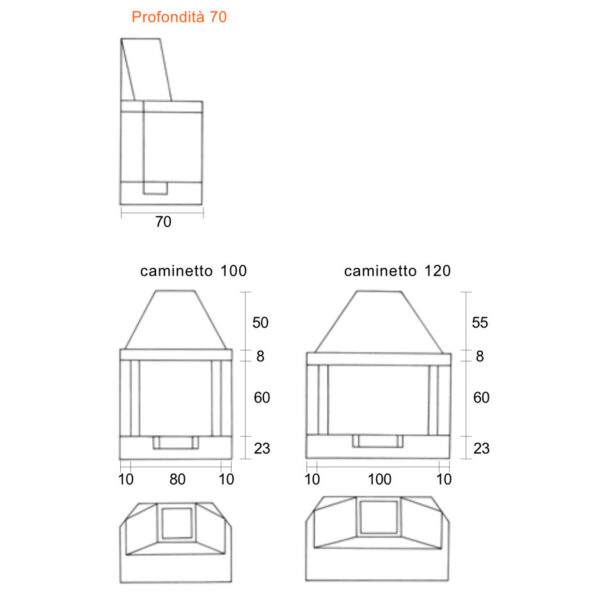 CAMINETTO FRONTALE REFRATTARIO - Prof. 70 Larg. 100 - immagine 3