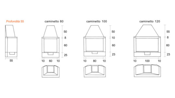 CAMINETTO FRONTALE REFRATTARIO - Prof. 55 Larg. 80 - immagine 2